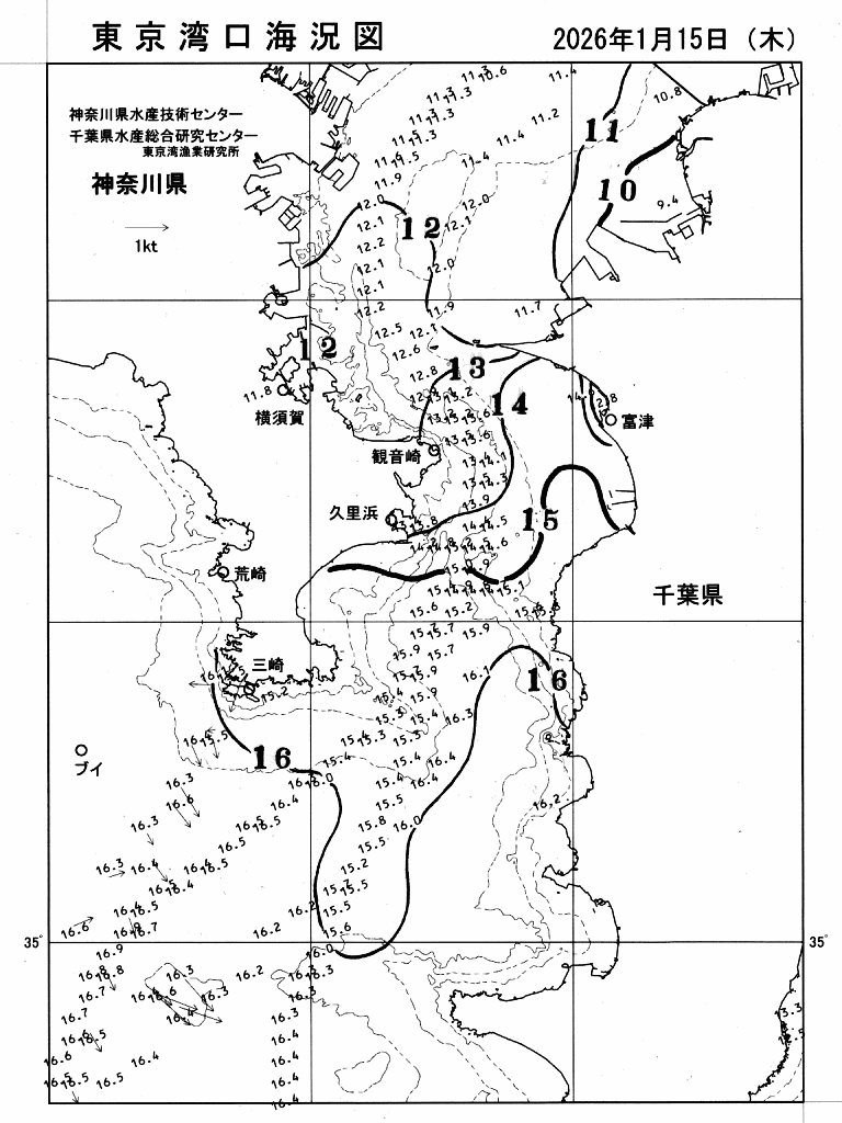 海況図, 東京湾口海況図 検索結果, (水温分布 等を図示)