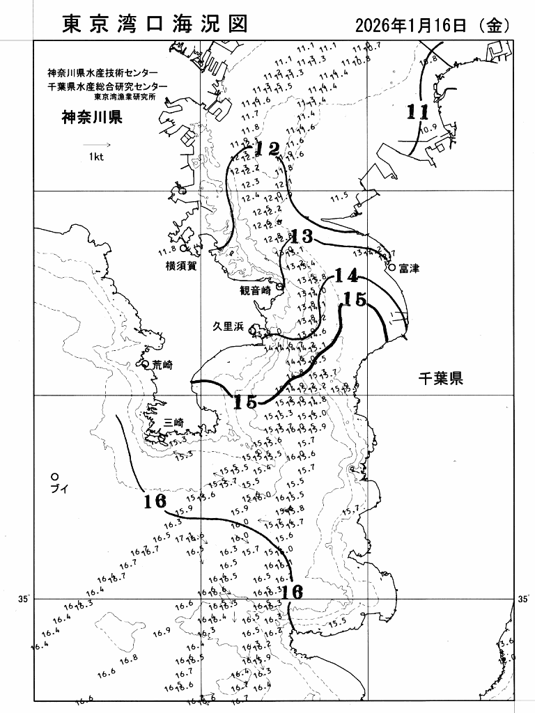 海況図, 東京湾口海況図 検索結果, (水温分布 等を図示)