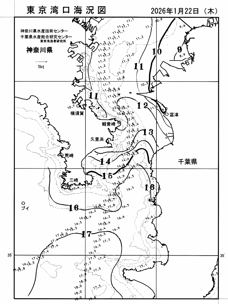 海況図, 東京湾口海況図 検索結果, (水温分布 等を図示)
