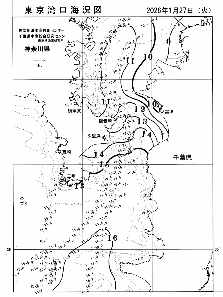 海況図, 東京湾口海況図 検索結果, (水温分布 等を図示)