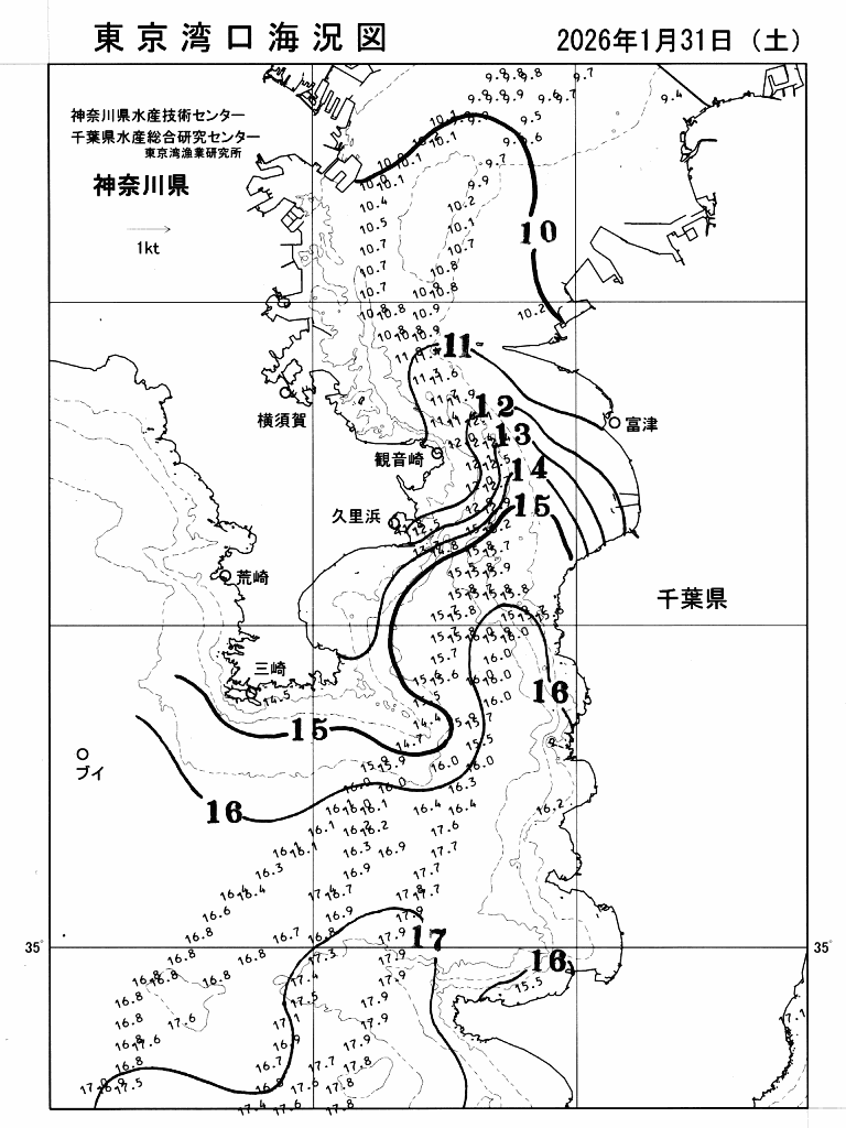 海況図, 東京湾口海況図 検索結果, (水温分布 等を図示)
