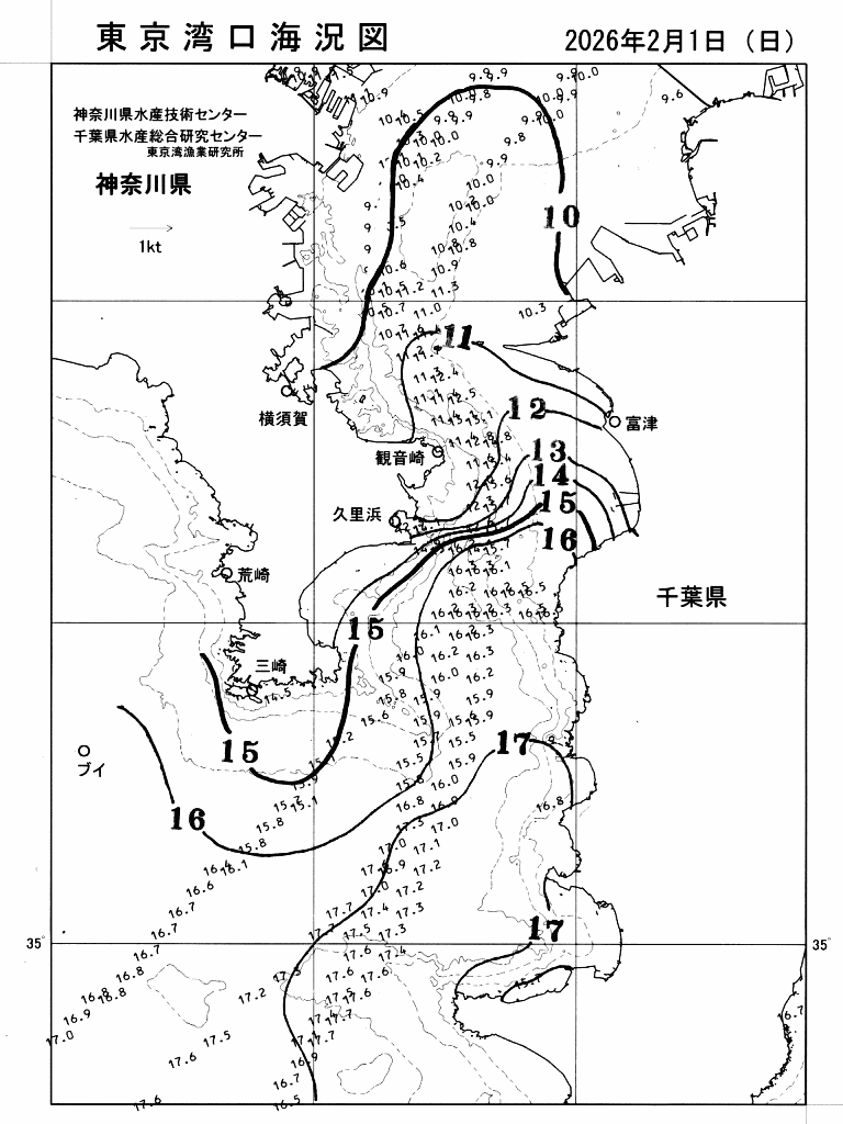 海況図, 東京湾口海況図 検索結果, (水温分布 等を図示)
