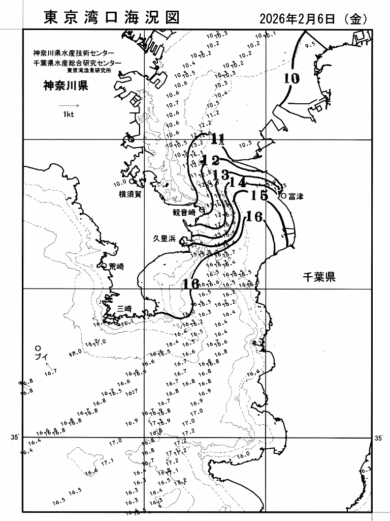 海況図, 東京湾口海況図 検索結果, (水温分布 等を図示)