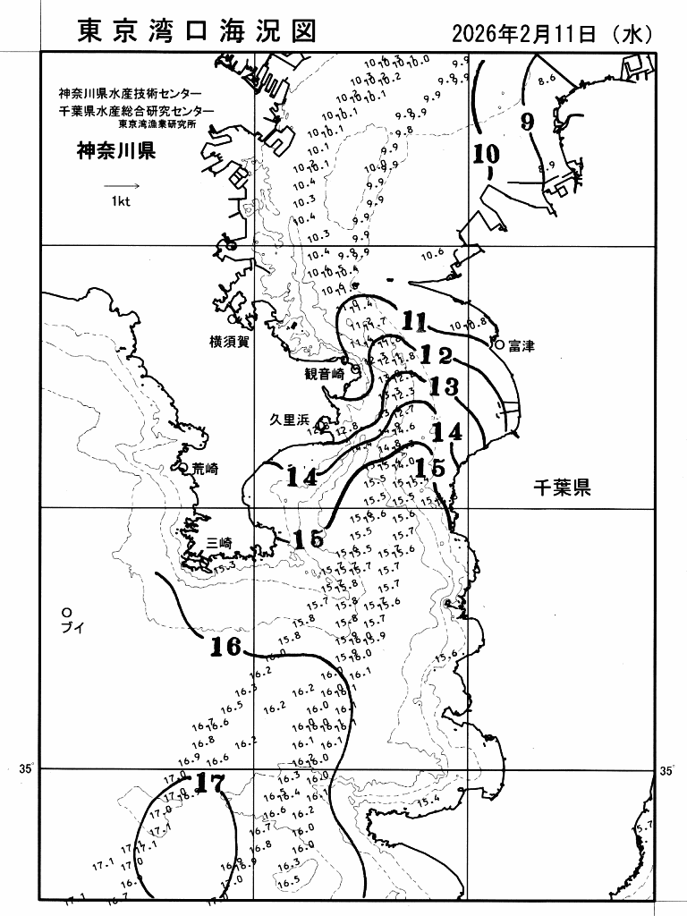 海況図, 東京湾口海況図 検索結果, (水温分布 等を図示)