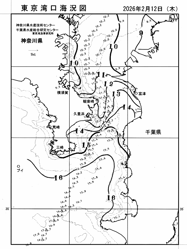 海況図, 東京湾口海況図 検索結果, (水温分布 等を図示)