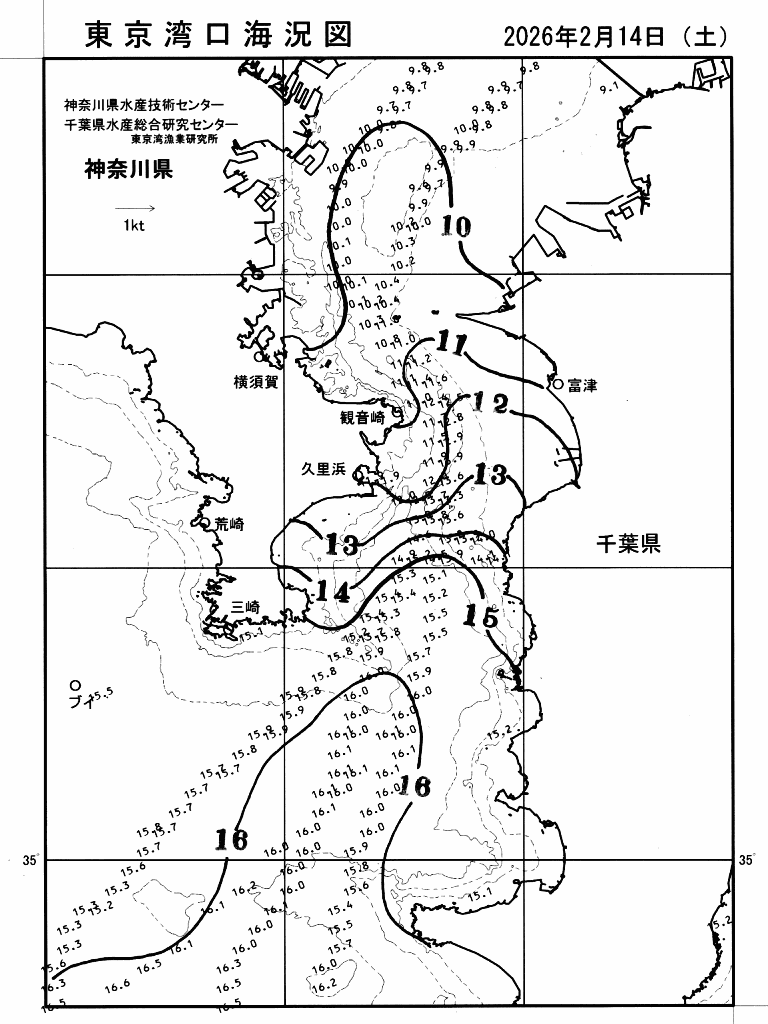 海況図, 東京湾口海況図 検索結果, (水温分布 等を図示)
