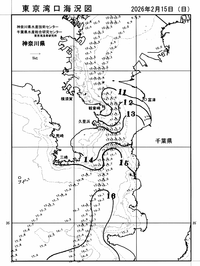 海況図, 東京湾口海況図 検索結果, (水温分布 等を図示)
