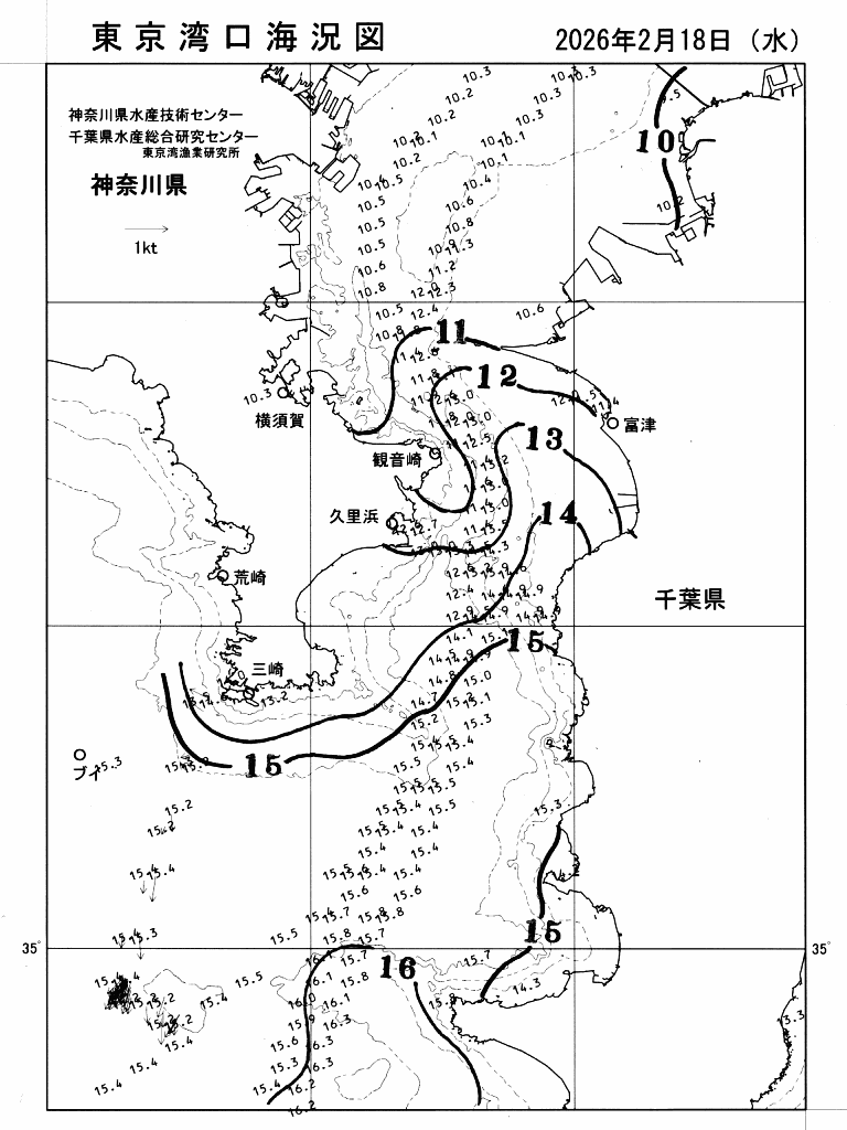 海況図, 東京湾口海況図 検索結果, (水温分布 等を図示)