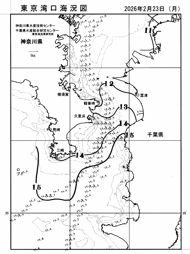 海況図, 東京湾口海況図 検索結果, (水温分布 等を図示)