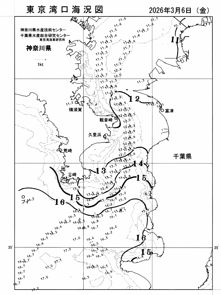 海況図, 東京湾口海況図 検索結果, (水温分布 等を図示)