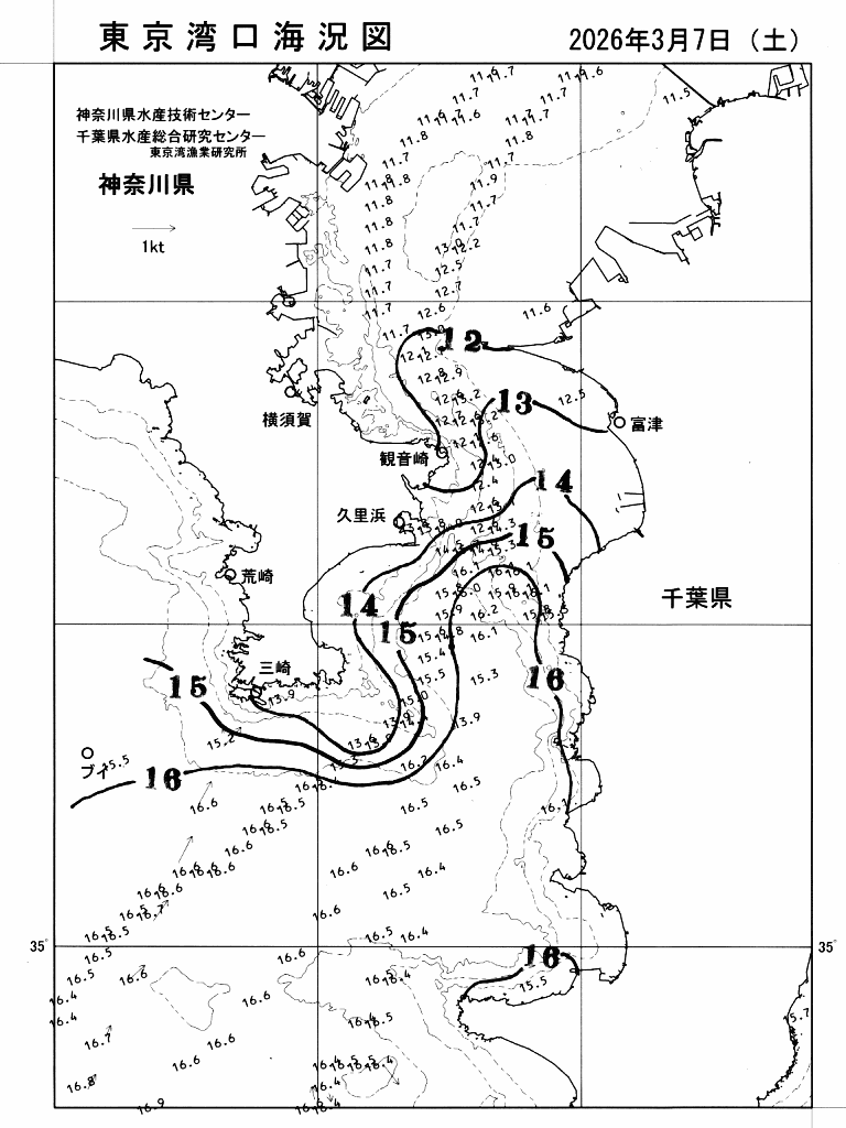 海況図, 東京湾口海況図 検索結果, (水温分布 等を図示)