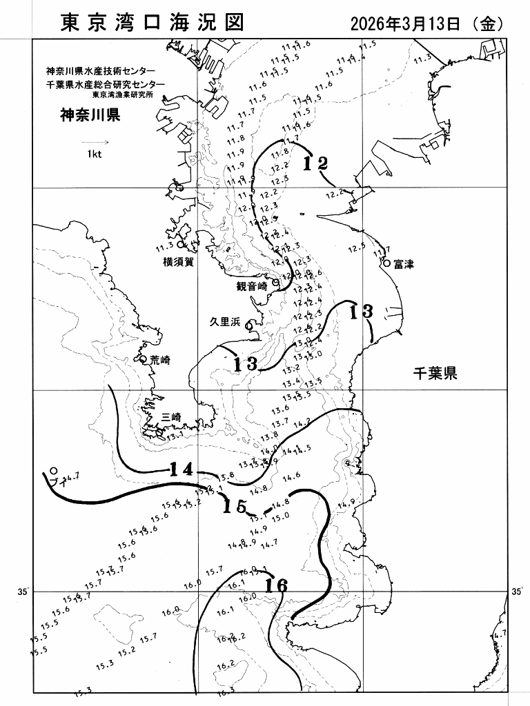海況図, 東京湾口海況図 検索結果, (水温分布 等を図示)