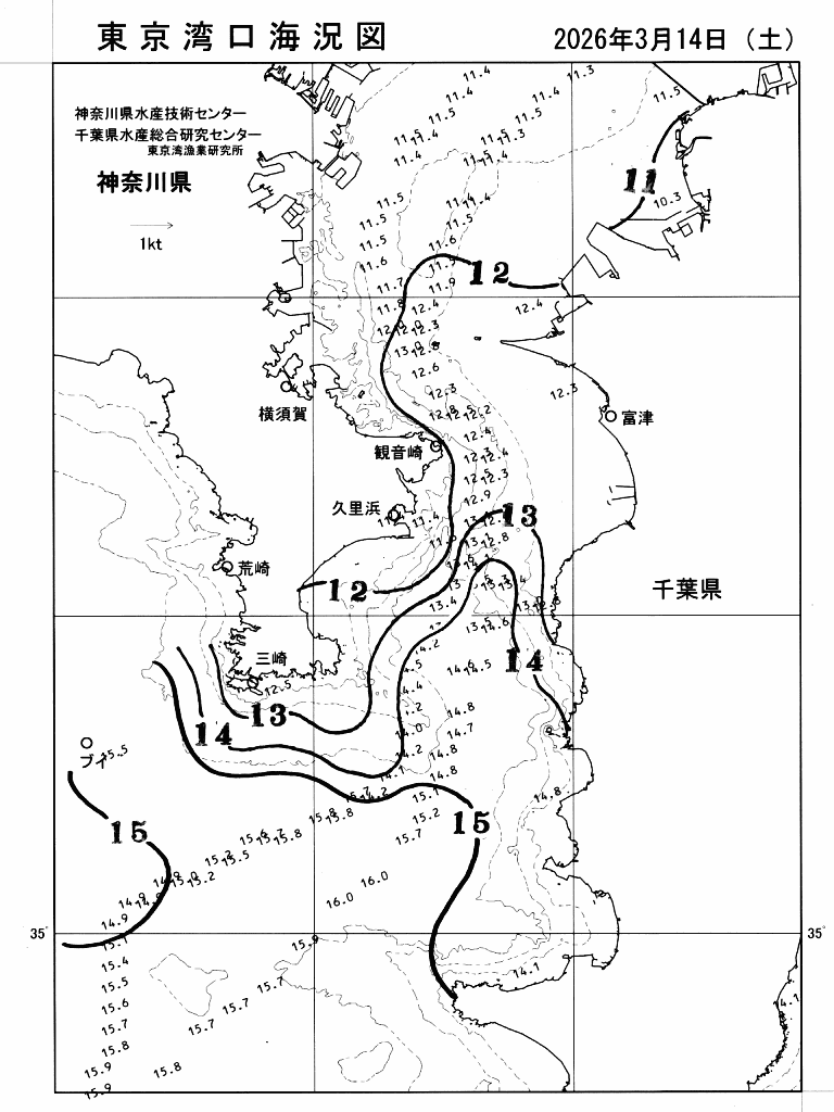 海況図, 東京湾口海況図 検索結果, (水温分布 等を図示)
