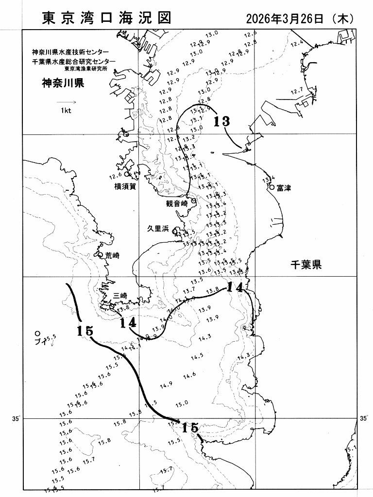 海況図, 東京湾口海況図 検索結果, (水温分布 等を図示)