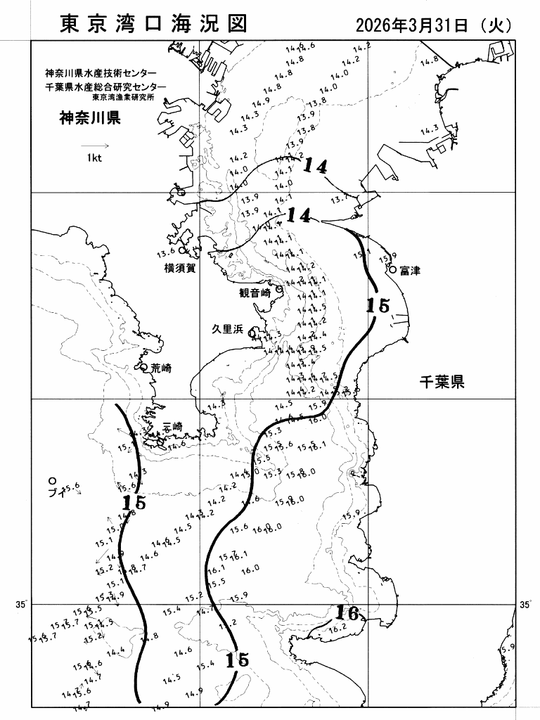 海況図, 東京湾口海況図 検索結果, (水温分布 等を図示)
