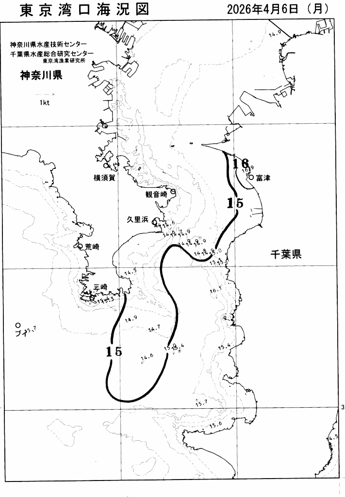 海況図, 東京湾口海況図 検索結果, (水温分布 等を図示)