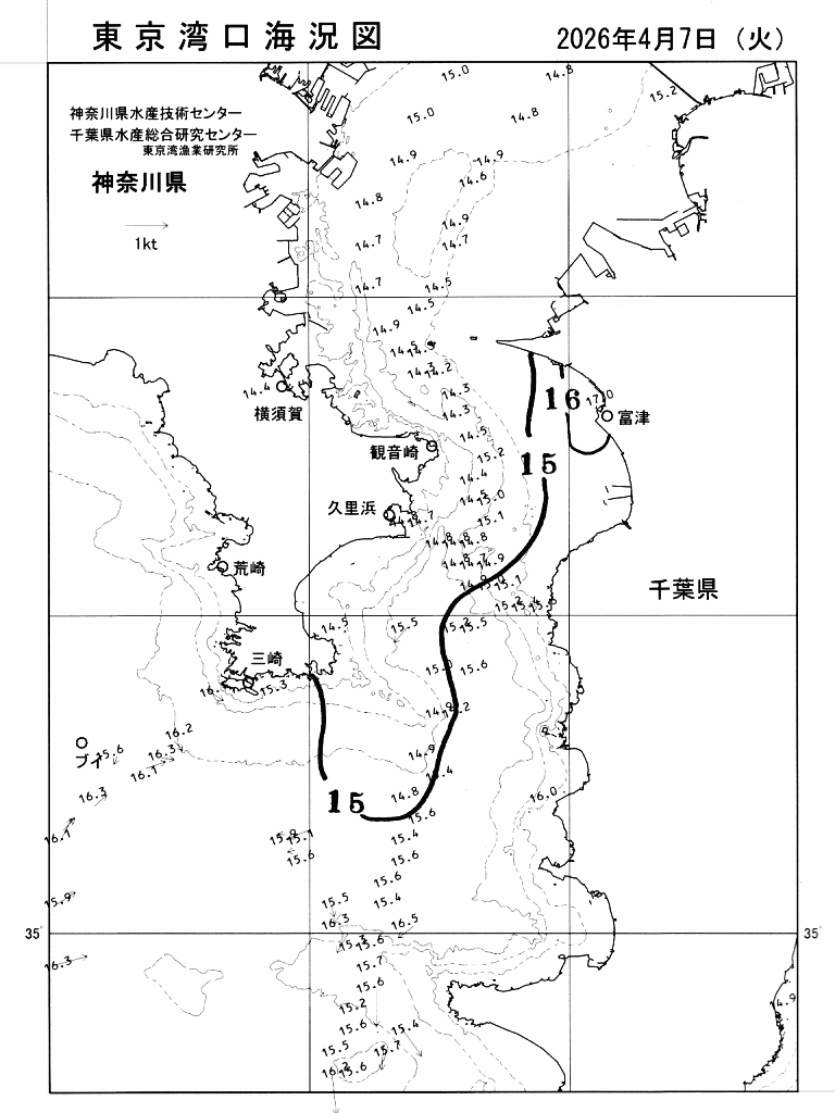 海況図, 東京湾口海況図 検索結果, (水温分布 等を図示)