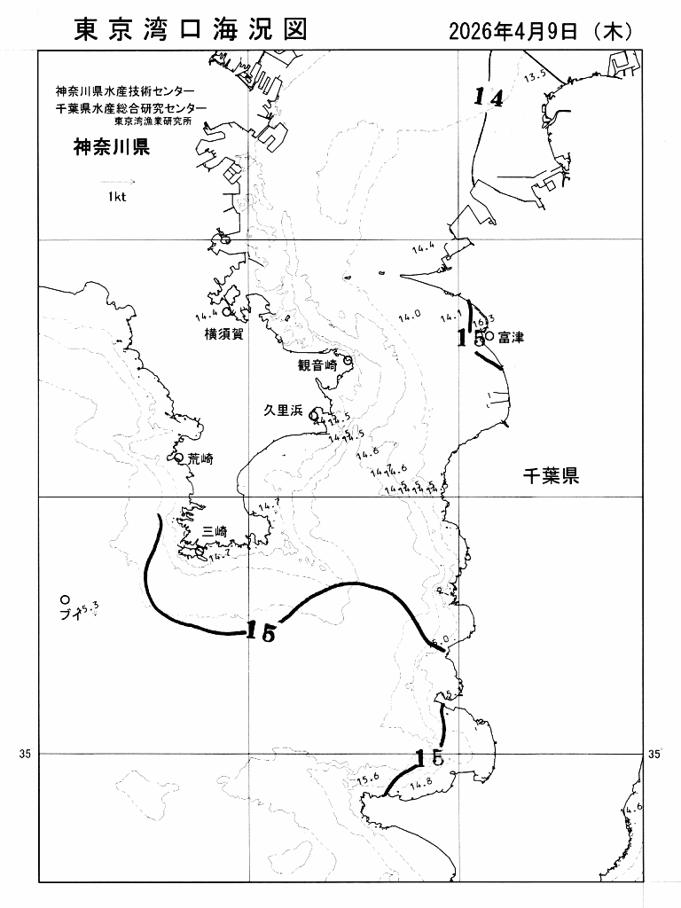 海況図, 東京湾口海況図 検索結果, (水温分布 等を図示)