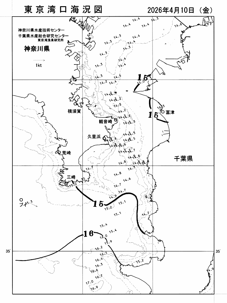 海況図, 東京湾口海況図 検索結果, (水温分布 等を図示)