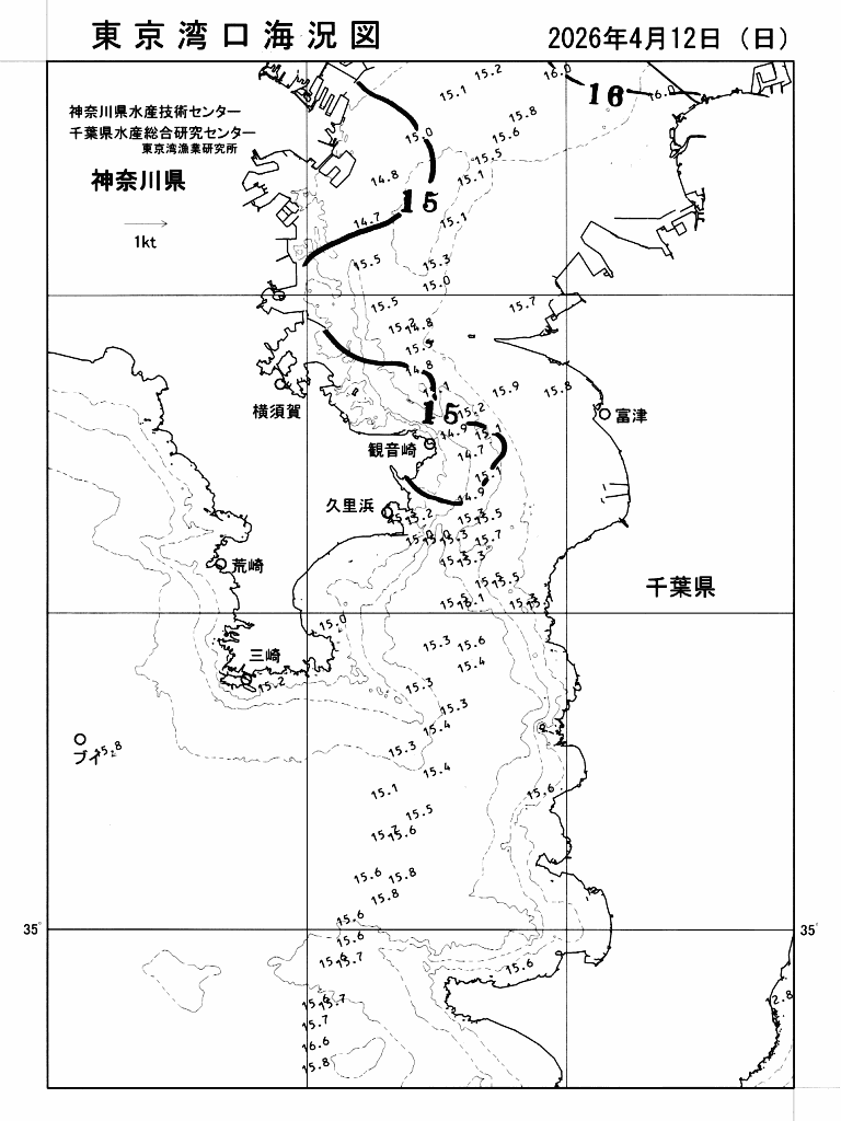 海況図, 東京湾口海況図 検索結果, (水温分布 等を図示)