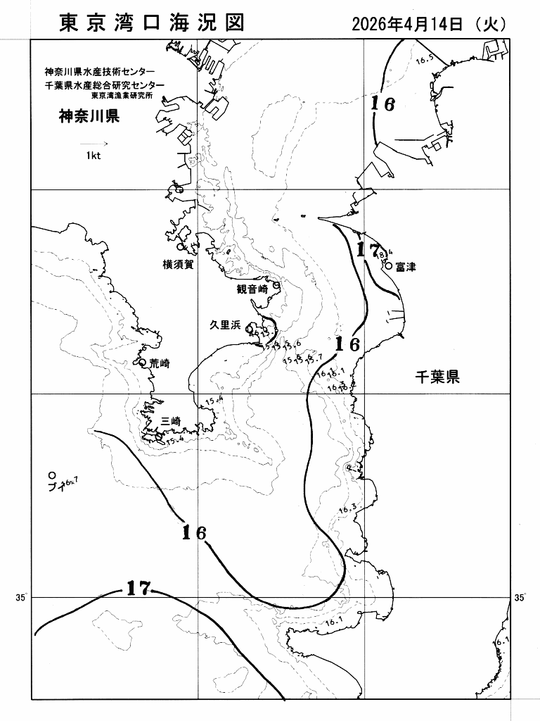 海況図, 東京湾口海況図 検索結果, (水温分布 等を図示)