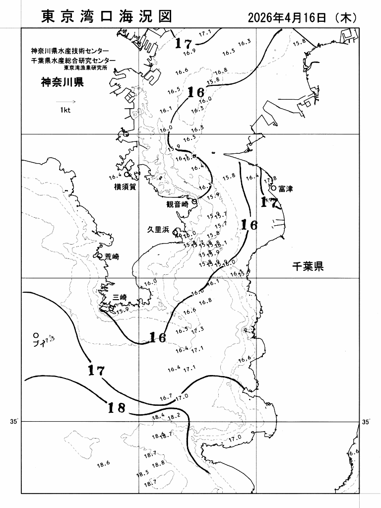 海況図, 東京湾口海況図 検索結果, (水温分布 等を図示)