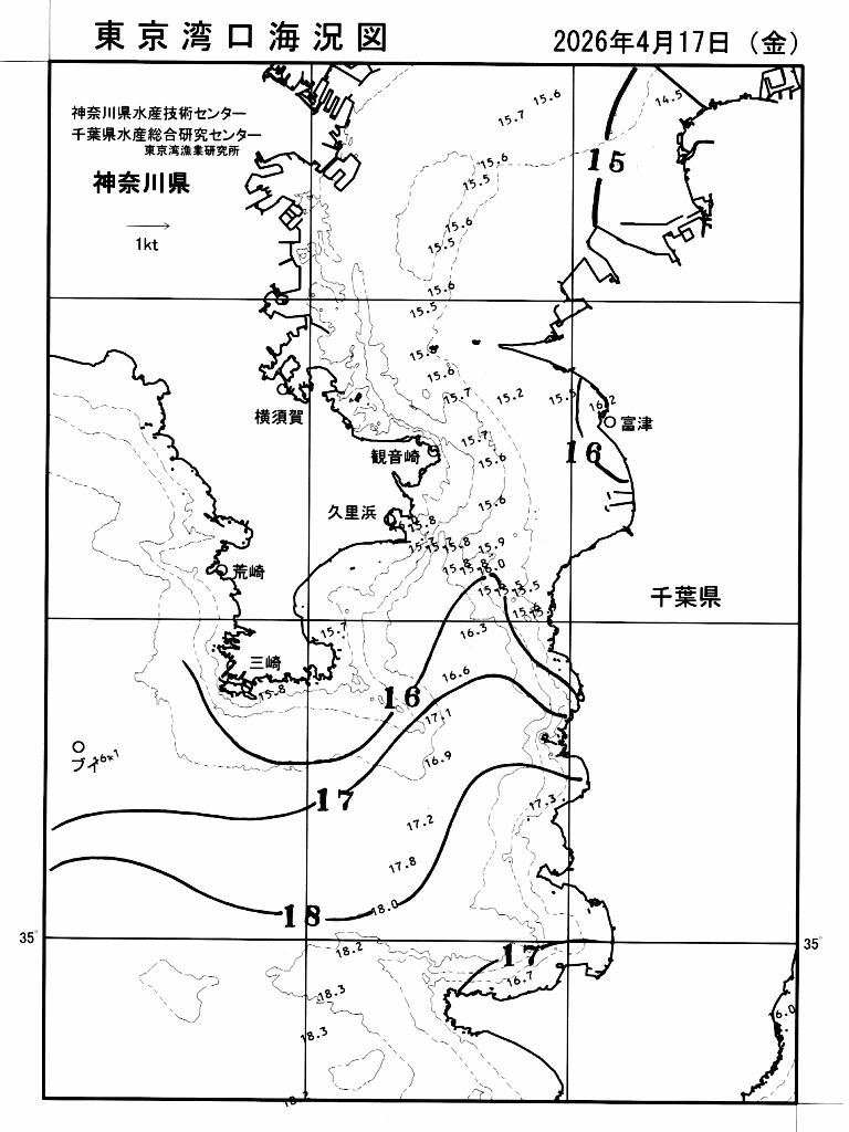 海況図, 東京湾口海況図 検索結果, (水温分布 等を図示)