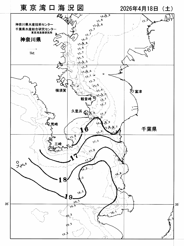 海況図, 東京湾口海況図 検索結果, (水温分布 等を図示)