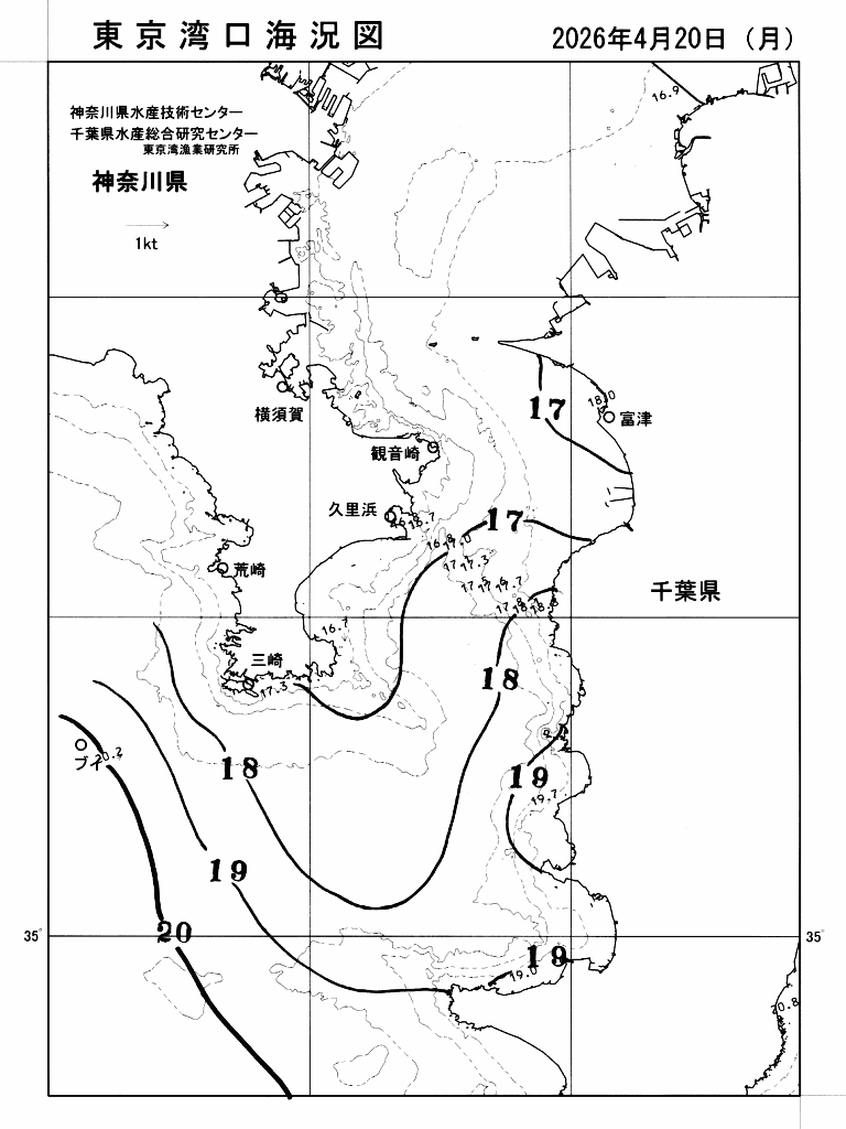 海況図, 東京湾口海況図 検索結果, (水温分布 等を図示)