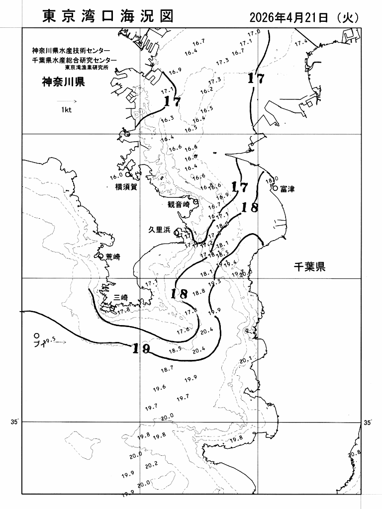 海況図, 東京湾口海況図 検索結果, (水温分布 等を図示)