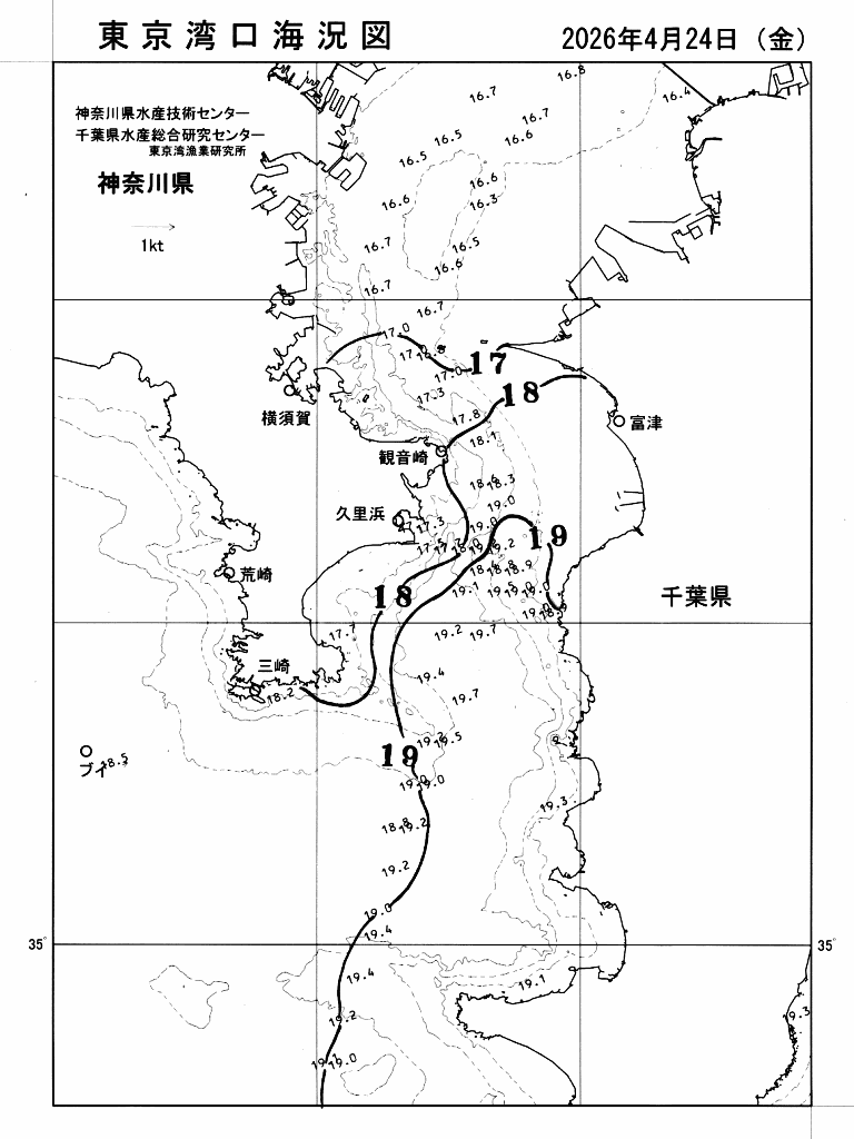 海況図, 東京湾口海況図 検索結果, (水温分布 等を図示)