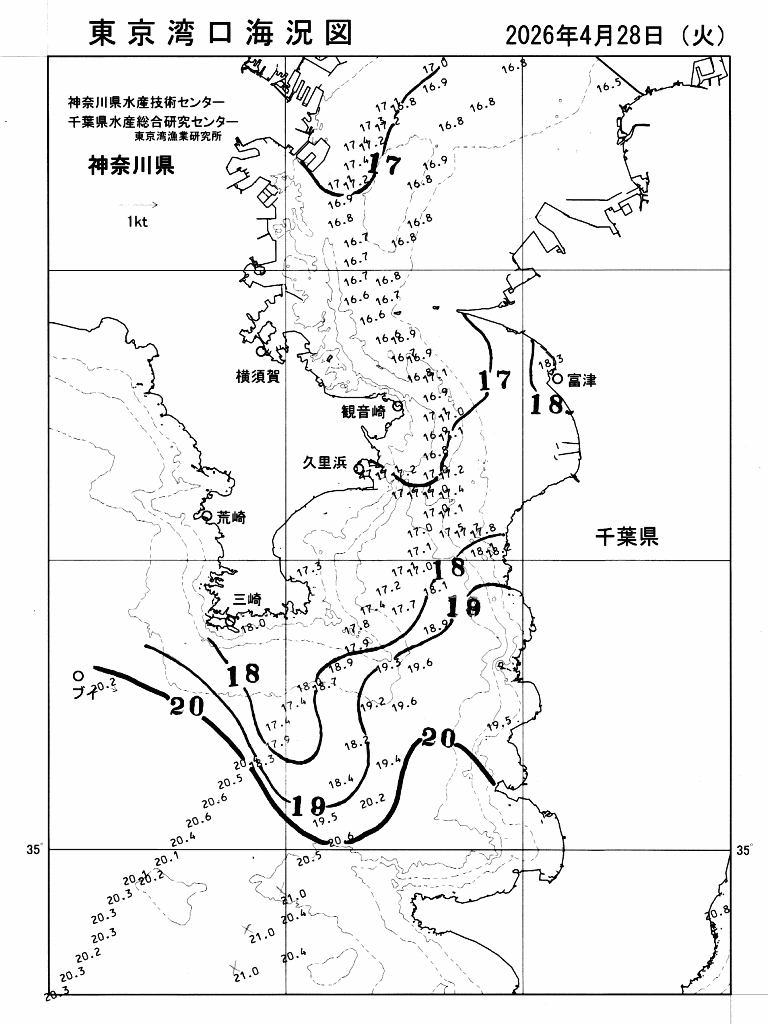 海況図, 東京湾口海況図 検索結果, (水温分布 等を図示)