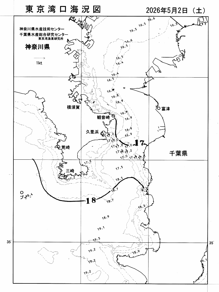 海況図, 東京湾口海況図 検索結果, (水温分布 等を図示)