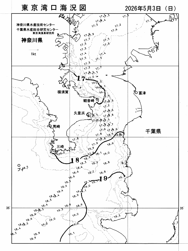海況図, 東京湾口海況図 検索結果, (水温分布 等を図示)