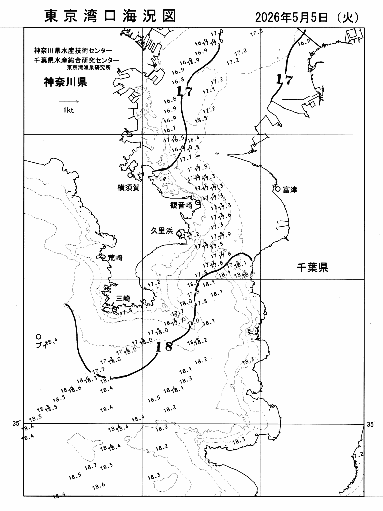 海況図, 東京湾口海況図 検索結果, (水温分布 等を図示)
