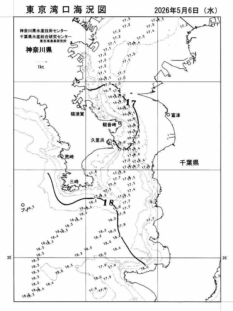 海況図, 東京湾口海況図 検索結果, (水温分布 等を図示)