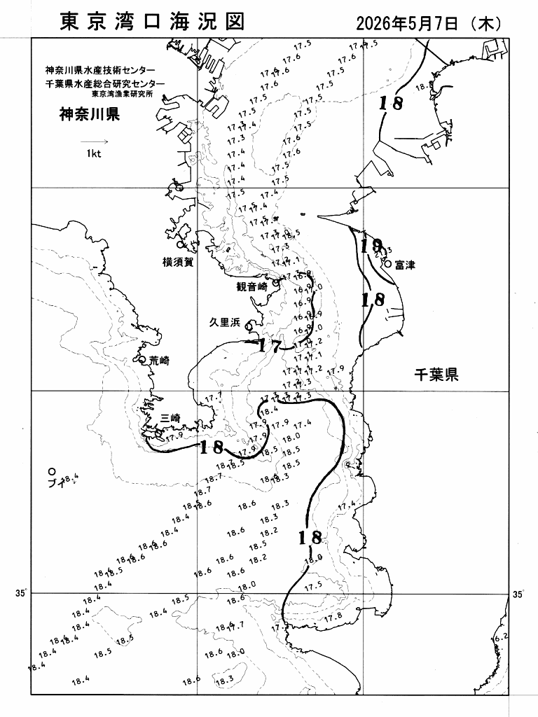 海況図, 東京湾口海況図 検索結果, (水温分布 等を図示)