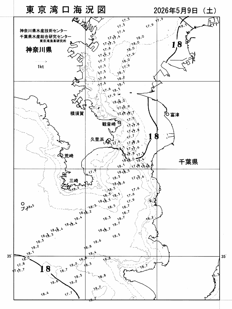 海況図, 東京湾口海況図 検索結果, (水温分布 等を図示)