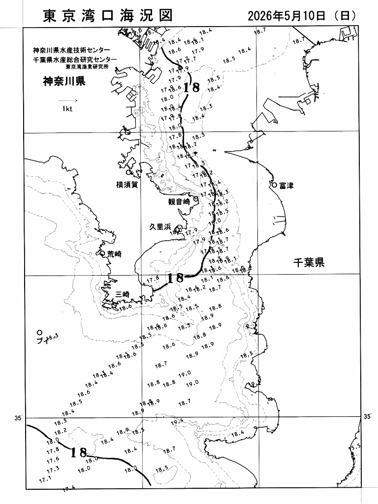 海況図, 東京湾口海況図 検索結果, (水温分布 等を図示)