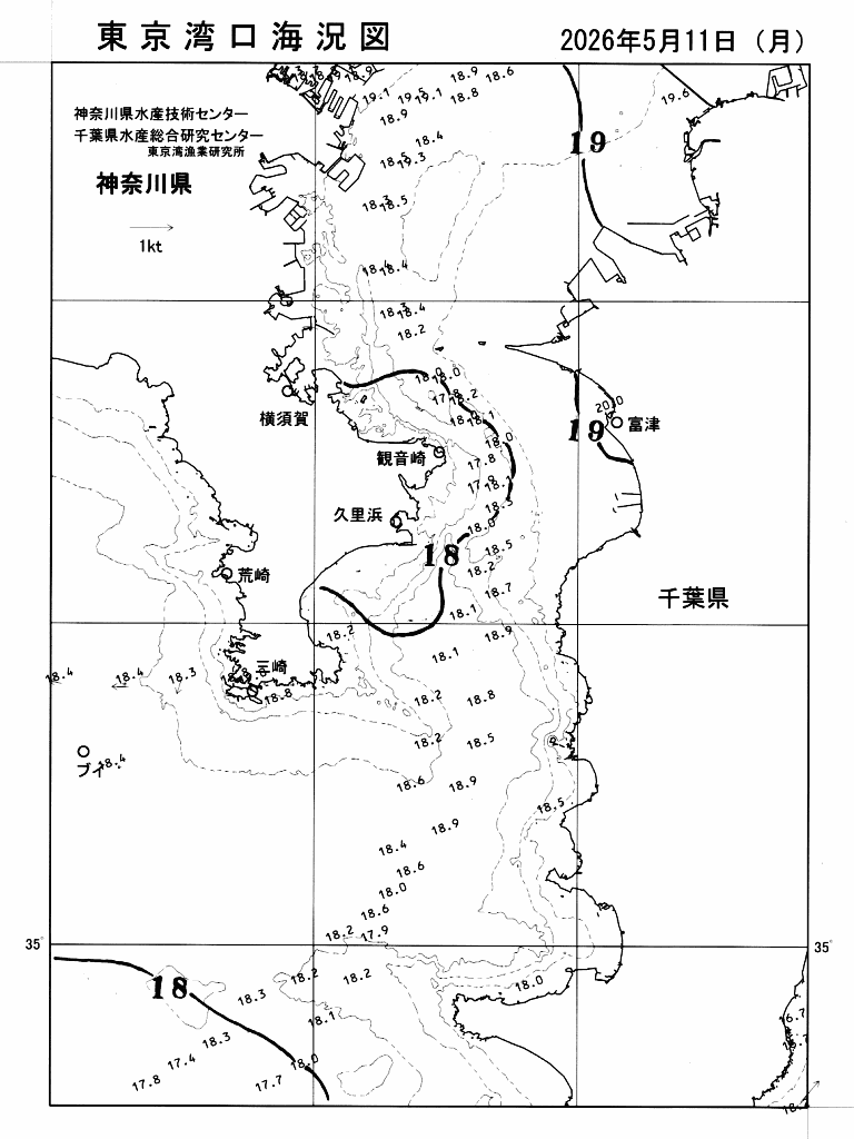 海況図, 東京湾口海況図 検索結果, (水温分布 等を図示)