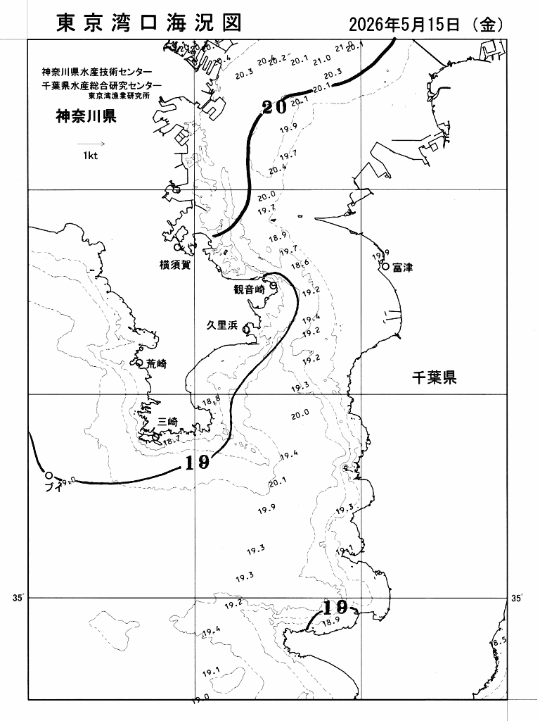 海況図, 東京湾口海況図 検索結果, (水温分布 等を図示)