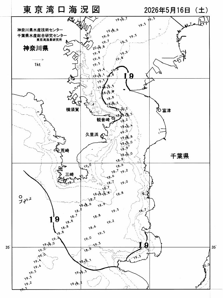 海況図, 東京湾口海況図 検索結果, (水温分布 等を図示)