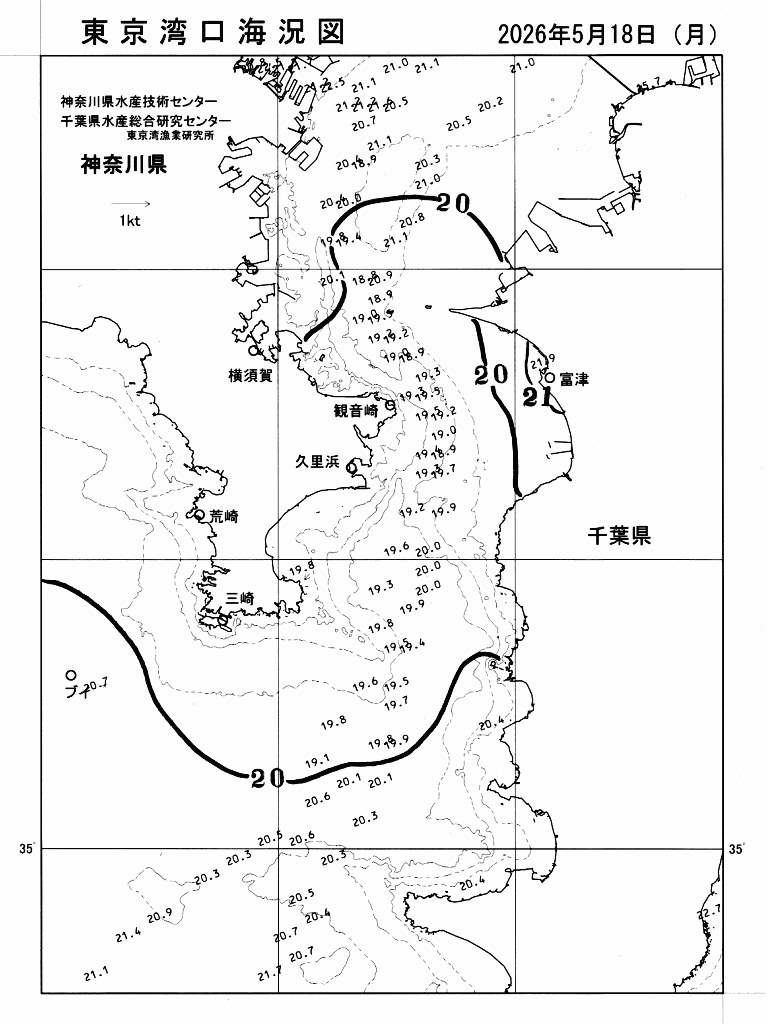 海況図, 東京湾口海況図 検索結果, (水温分布 等を図示)