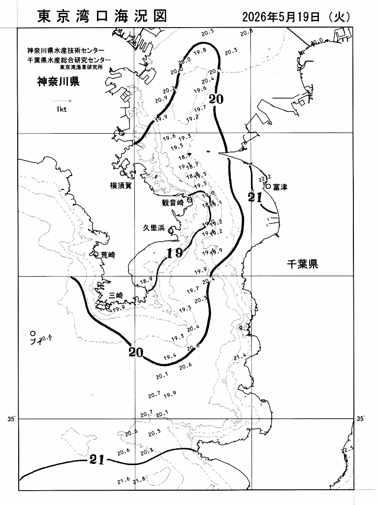 海況図, 東京湾口海況図 検索結果, (水温分布 等を図示)