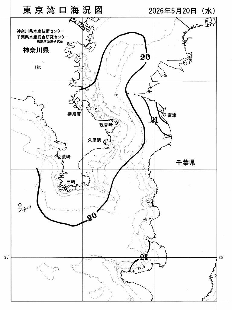 海況図, 東京湾口海況図 検索結果, (水温分布 等を図示)