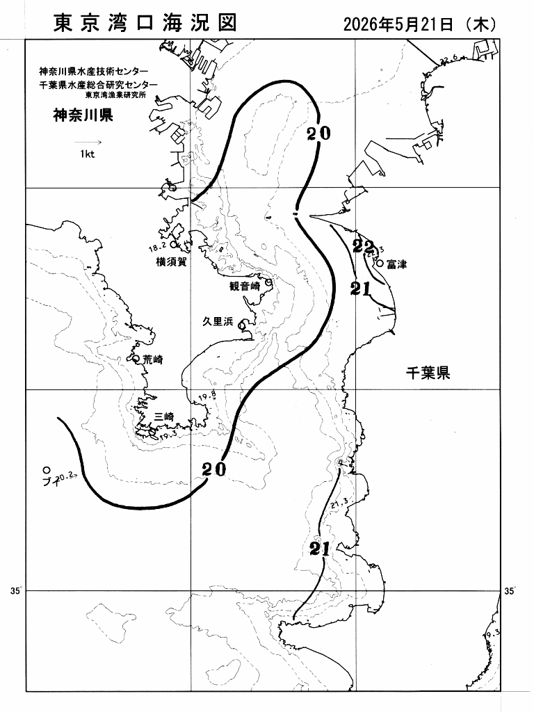 海況図, 東京湾口海況図 検索結果, (水温分布 等を図示)