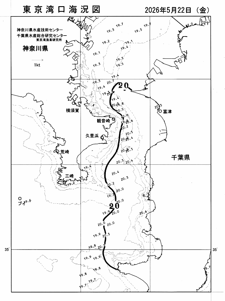 海況図, 東京湾口海況図 検索結果, (水温分布 等を図示)