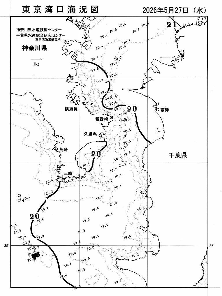 海況図, 東京湾口海況図 検索結果, (水温分布 等を図示)