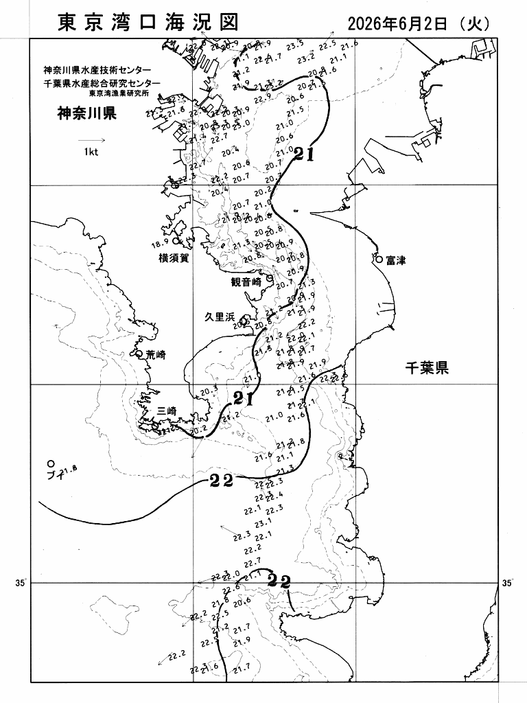 海況図, 東京湾口海況図 検索結果, (水温分布 等を図示)