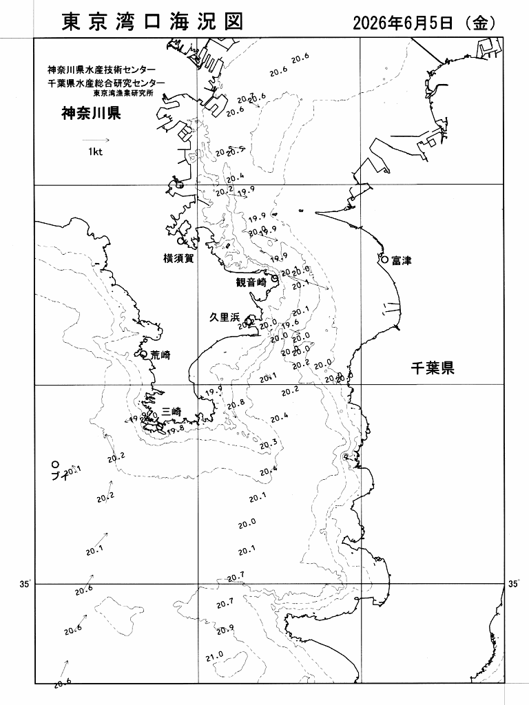 海況図, 東京湾口海況図 検索結果, (水温分布 等を図示)